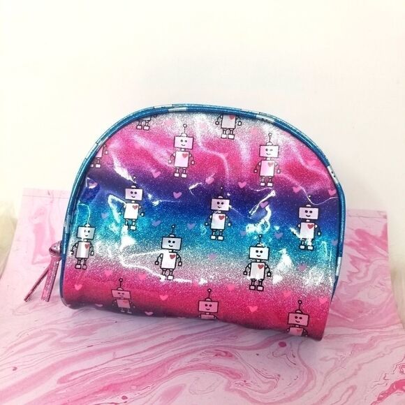 Cute Pink Blue Robot Makeup Bag. - Picture 1 of 9